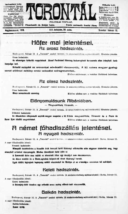 Torontál, 45. évf. 1916. február 12. 34. sz.