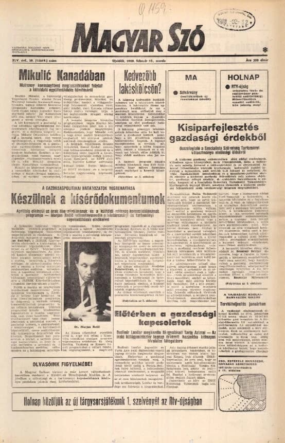 Magyar Szó, 45. évf. 1988. február 10. 39. sz. 1–20. oldal