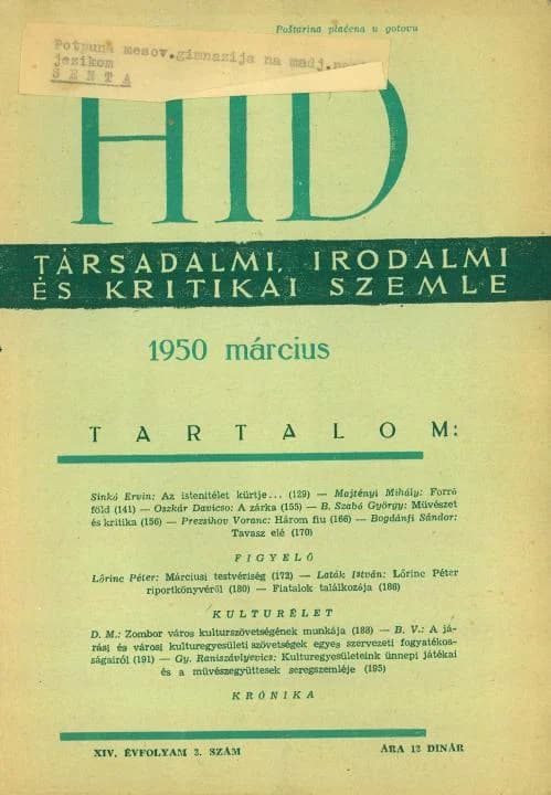 Híd, 14. évf. 1950. március. 3. sz. 129–200. oldal