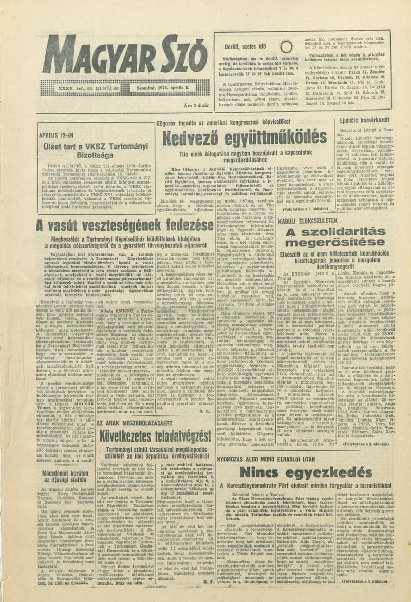 Magyar Szó, 35. évf. 1978. április 1. 89. sz. 1–20. oldal
