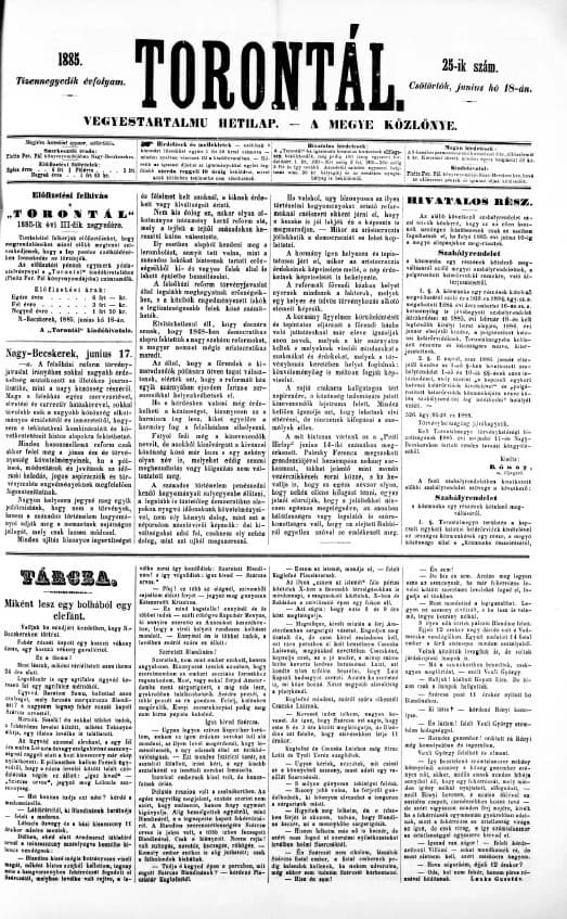 Torontál, 14. évf. 1885. június 25. 26. sz.