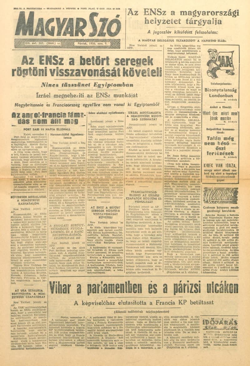 Magyar Szó, 13. évf. 1956. november 9. 307. sz. 1–8. oldal