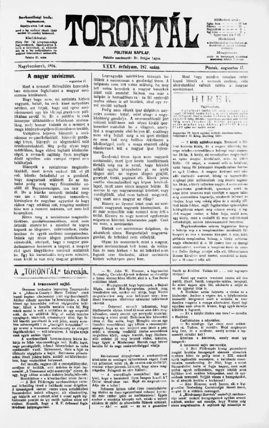 Torontál, 35. évf. 1906. augusztus 17. 187. sz.