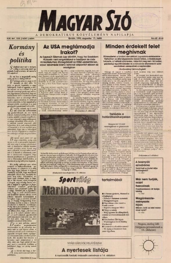 Magyar Szó, 49. évf. 1992. augusztus 17. 225. sz. 1–16. oldal