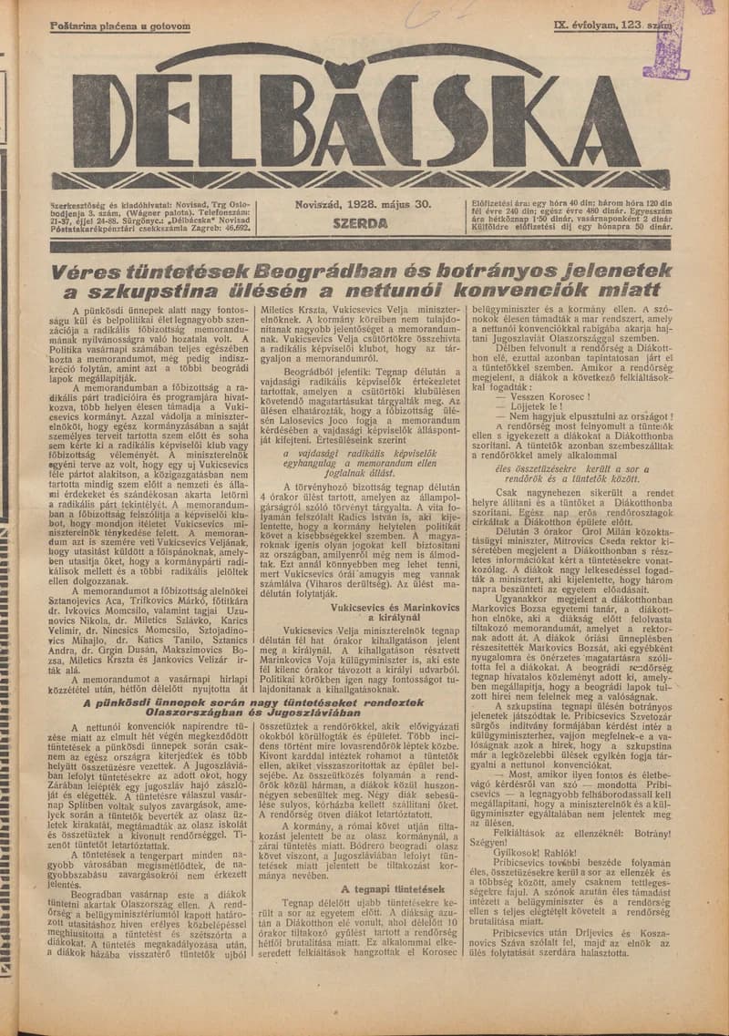 Délbácska, 9. évf. 1928. május 30. 123. sz.
