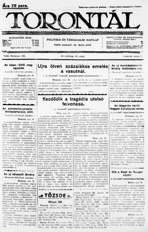 Torontál, 51. évf. 1922. június 1. 121. sz.