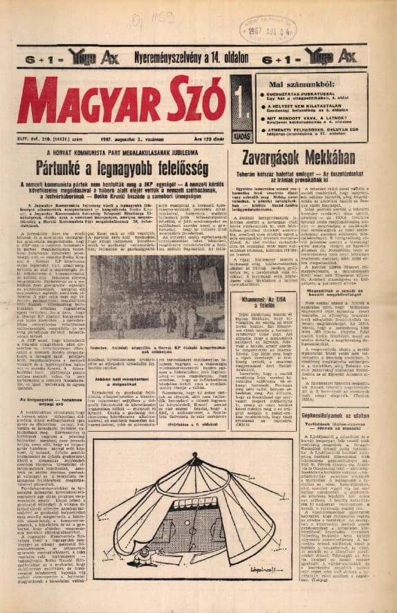 Magyar Szó, 44. évf. 1987. augusztus 2. 210. sz. 1–32. oldal