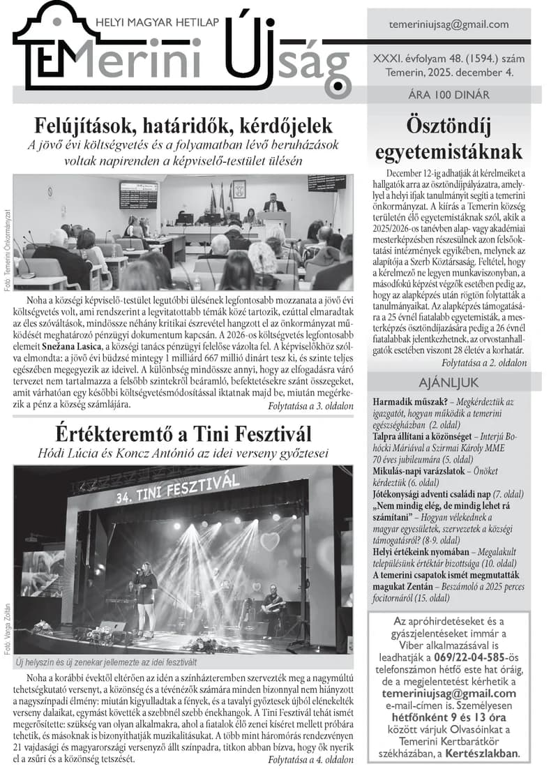 Temerini Újság, 31. évf. 2025. december 4. 48. sz.