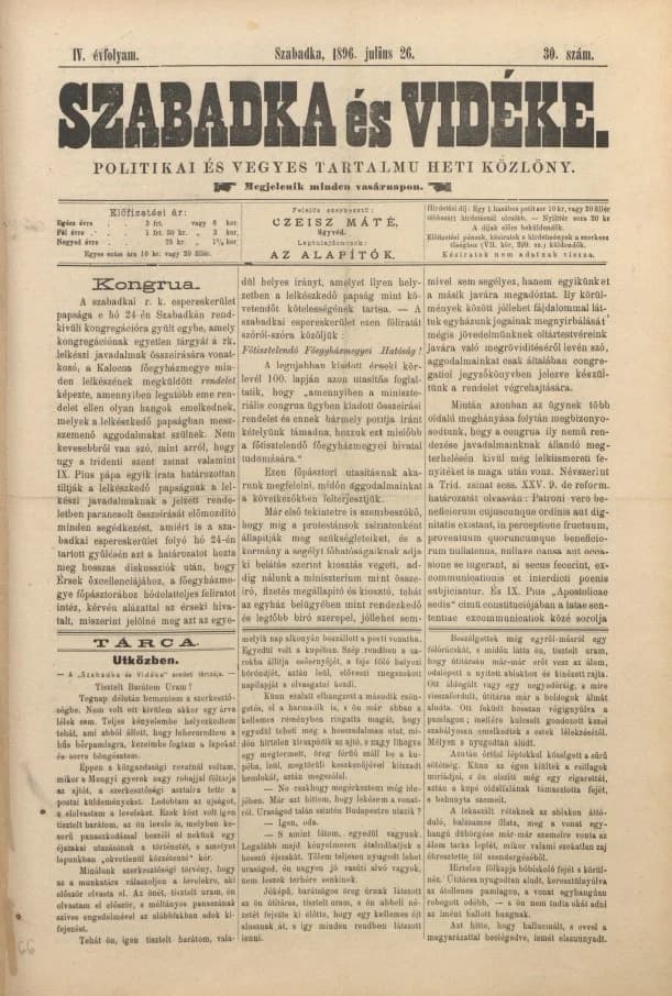 Szabadka és vidéke II, 4. évf. 1896. július 26. 30. sz.