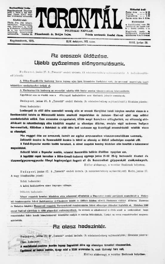 Torontál, 44. évf. 1915. június 28. 145. sz.