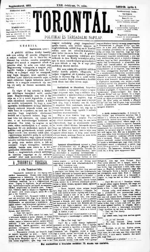 Torontál, 22. évf. 1893. április 6. 78. sz.