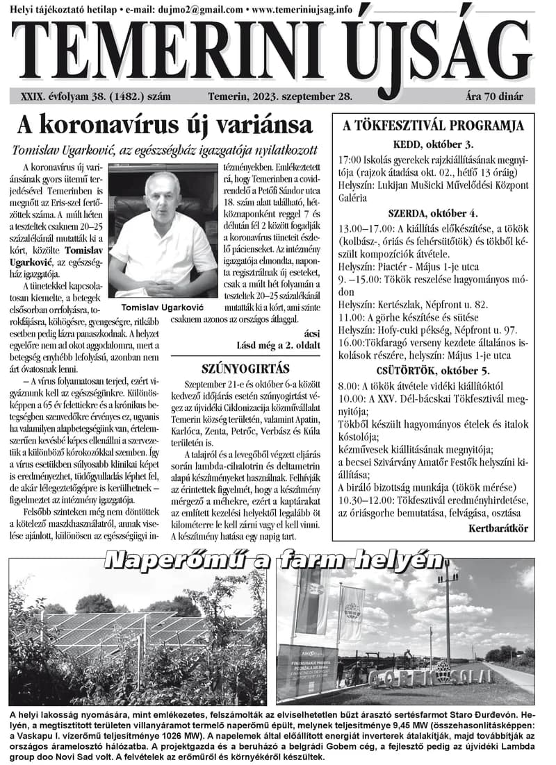 Temerini Újság, 29. évf. 2023. szeptember 28. 38. sz.