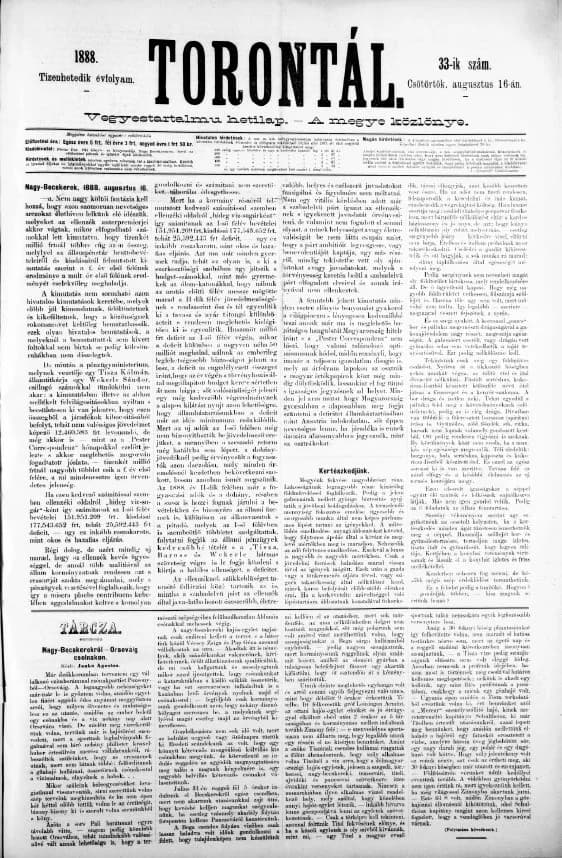 Torontál, 17. évf. 1888. augusztus 16. 33. sz.