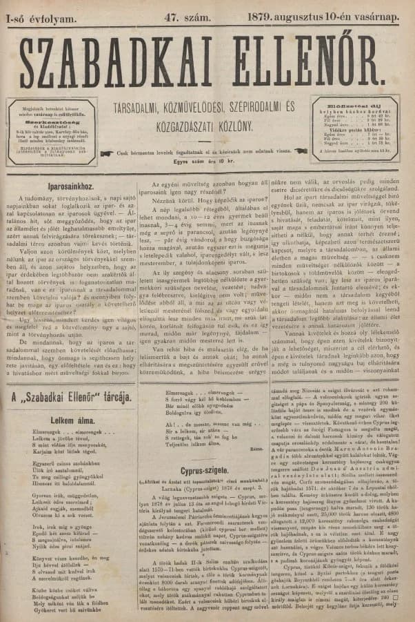 Szabadkai Ellenőr, 1. évf. 1879. augusztus 10. 47. sz.