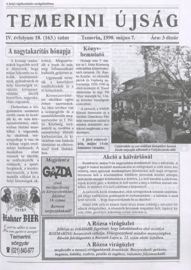 Temerini Újság, 4. évf. 1998. május 7. 18. sz.