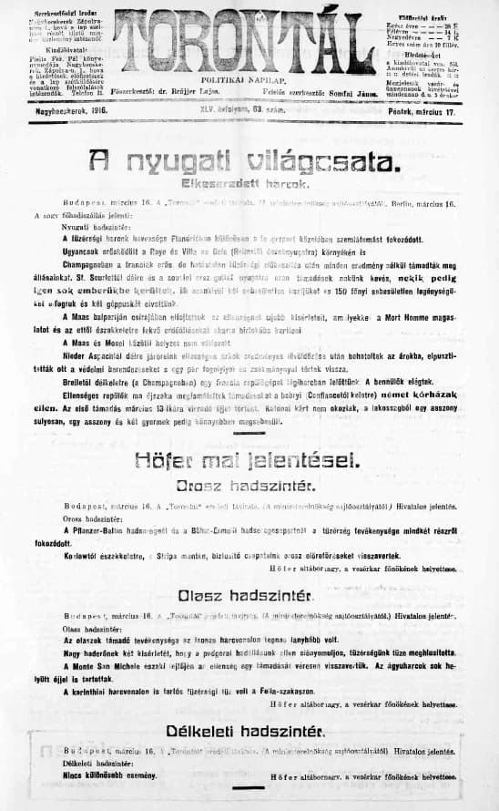Torontál, 45. évf. 1916. március 17. 63. sz.