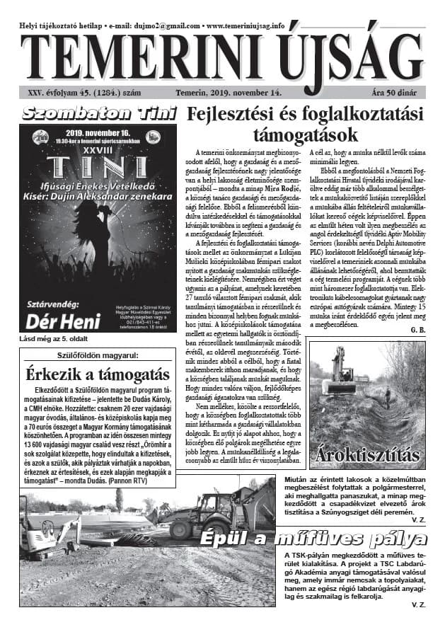 Temerini Újság, 25. évf. 2019. november 14. 45. sz.