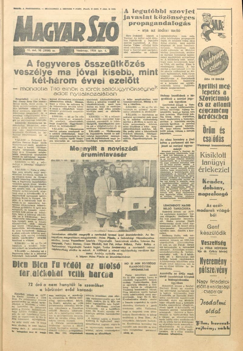Magyar Szó, 11. évf. 1954. április 4. 90. sz. 1–14. oldal