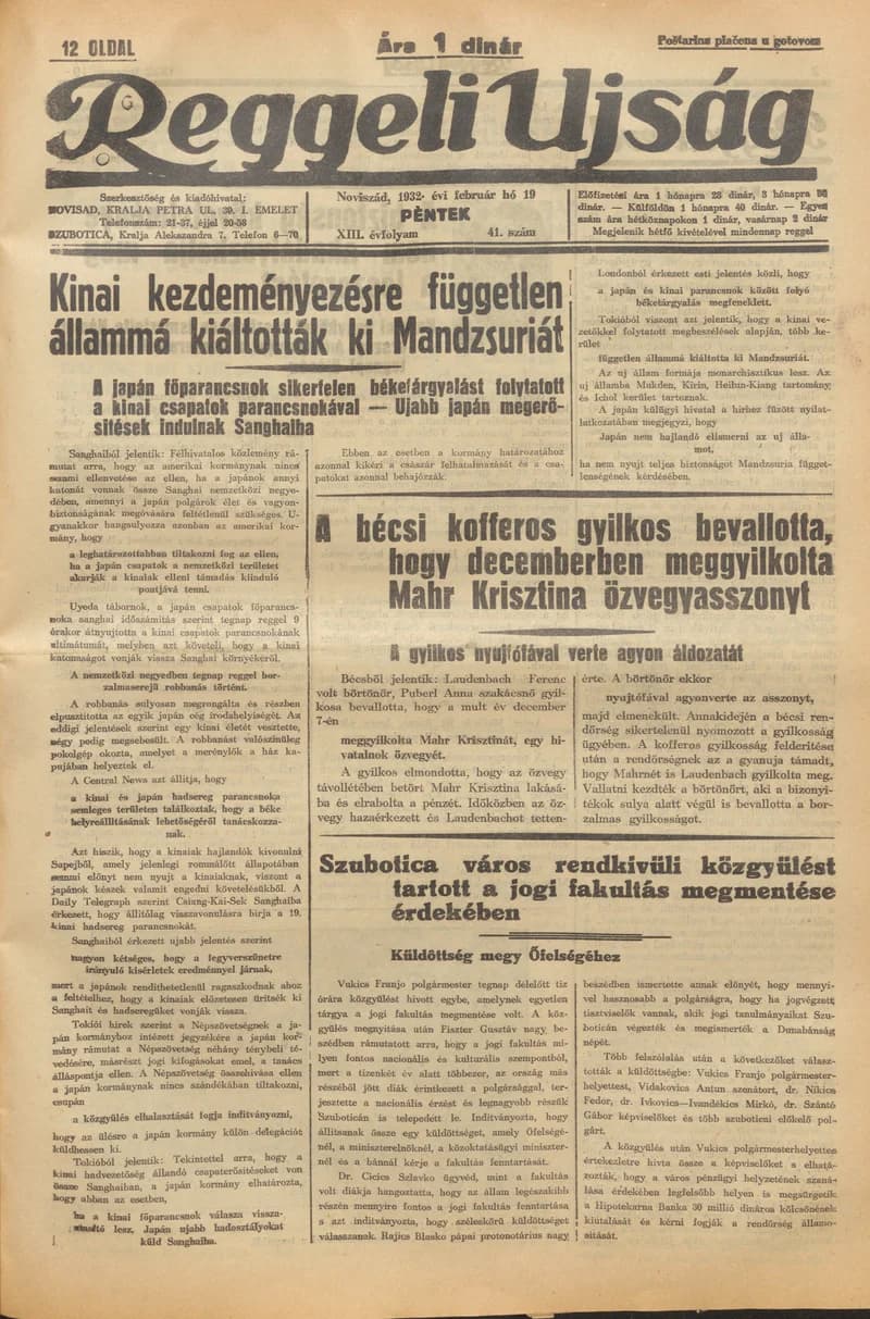 Reggeli Újság, 13. évf. 1932. február 19. 41. sz.