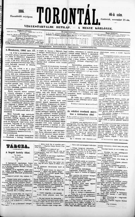 Torontál, 15. évf. 1886. november 18. 46. sz.