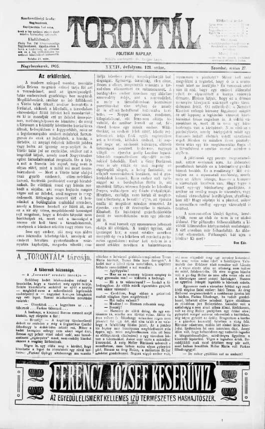 Torontál, 34. évf. 1905. május 27. 121. sz.