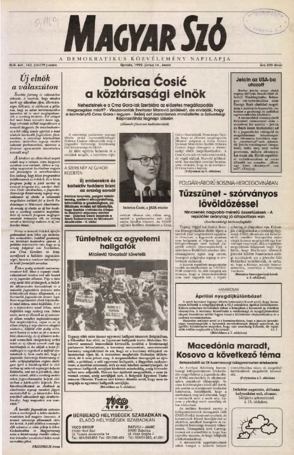 Magyar Szó, 49. évf. 1992. június 16. 163. sz. 1–16. oldal