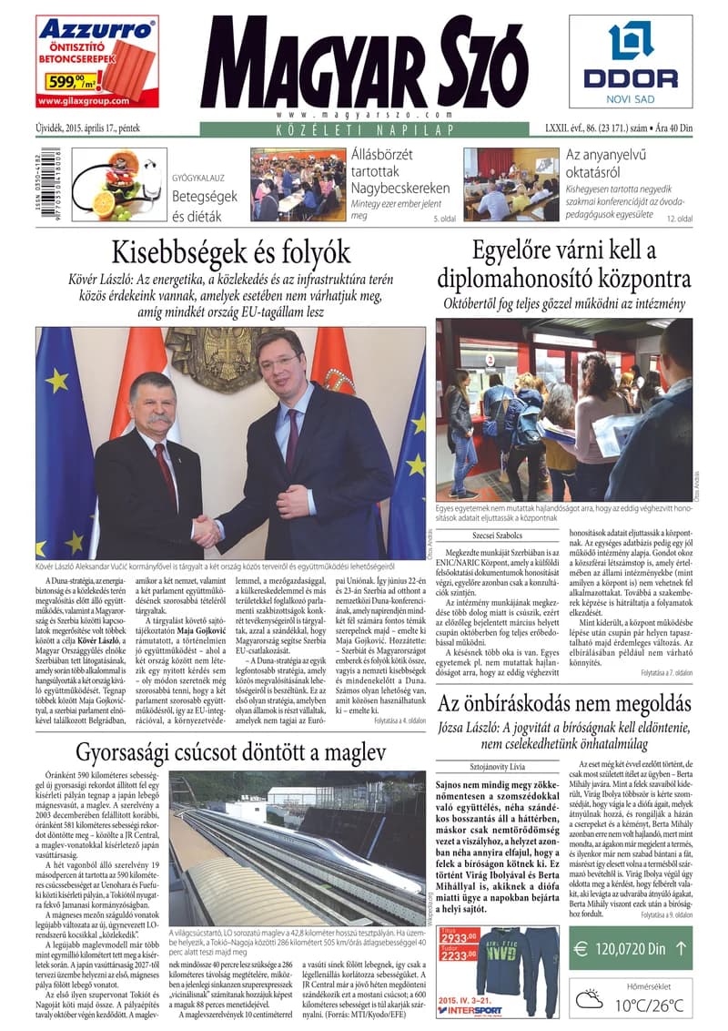 Magyar Szó, 72. évf. 2015. április 17. 86. sz. 1–16. oldal