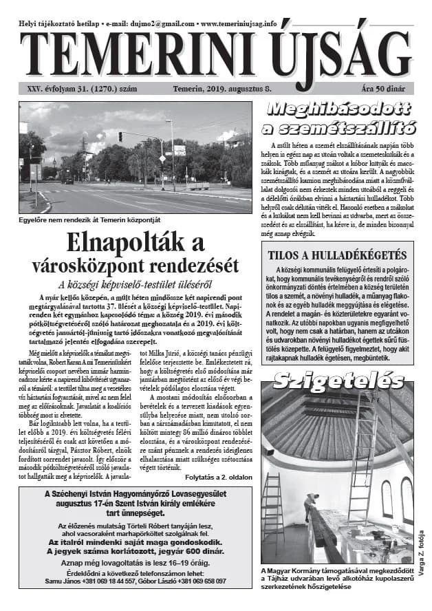Temerini Újság, 25. évf. 2019. augusztus 8. 31. sz.
