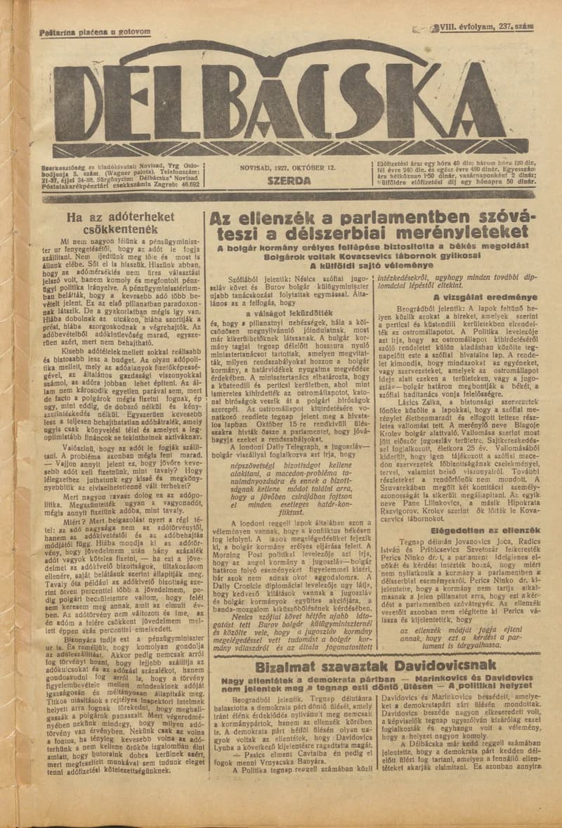 Délbácska, 8. évf. 1927. október 12. 237. sz.
