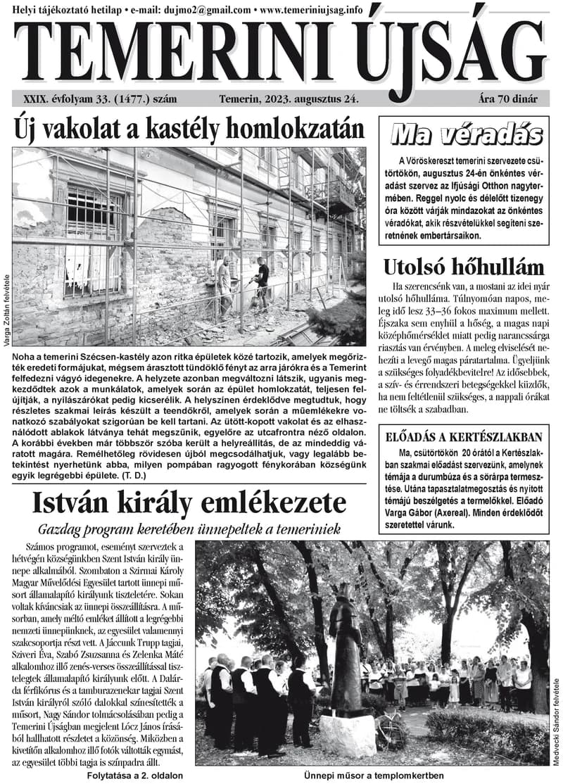 Temerini Újság, 29. évf. 2023. augusztus 24. 33. sz.