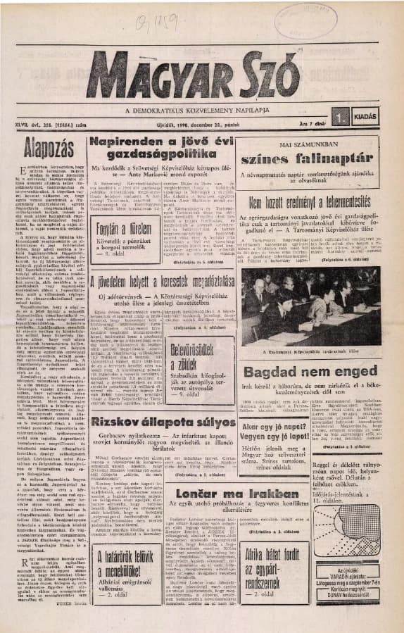 Magyar Szó, 47. évf. 1990. december 28. 356. sz. 1–20. oldal