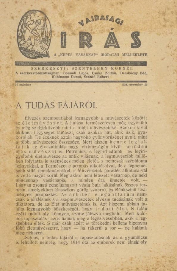 Vajdasági Írás, 1. évf. 1928. november 25. 39. sz. 289–320. oldal
