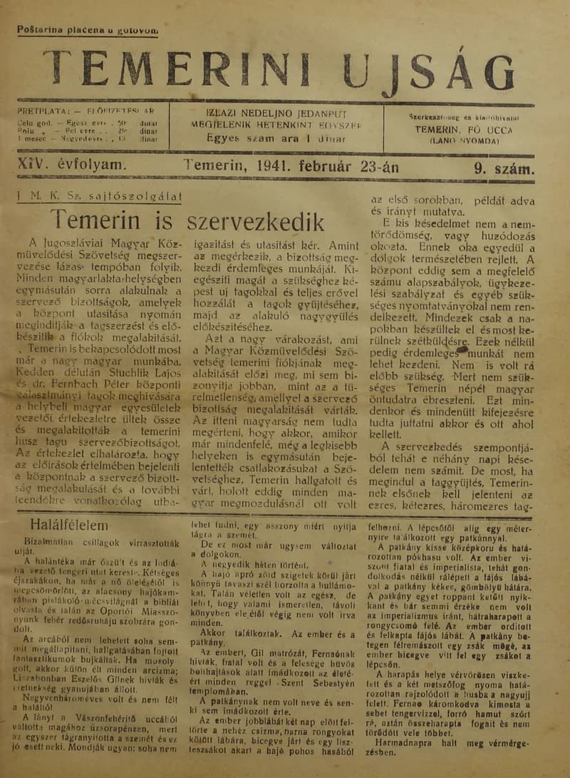 Temerini Újság 1928-1944, 14. évf. 1941. február 23. 9. sz.