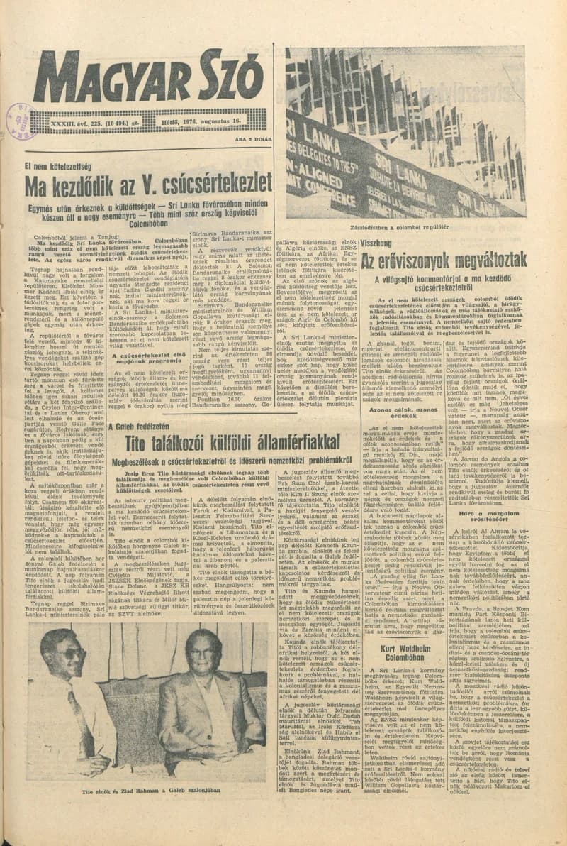 Magyar Szó, 33. évf. 1976. augusztus 16. 225. sz. 1–6. oldal