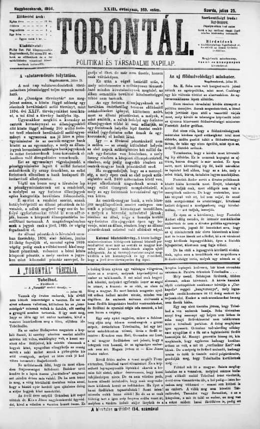 Torontál, 23. évf. 1894. július 25. 169. sz.