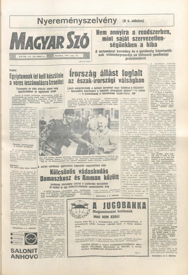 Magyar Szó, 28. évf. 1971. augusztus 14. 222. sz. 1–16. oldal