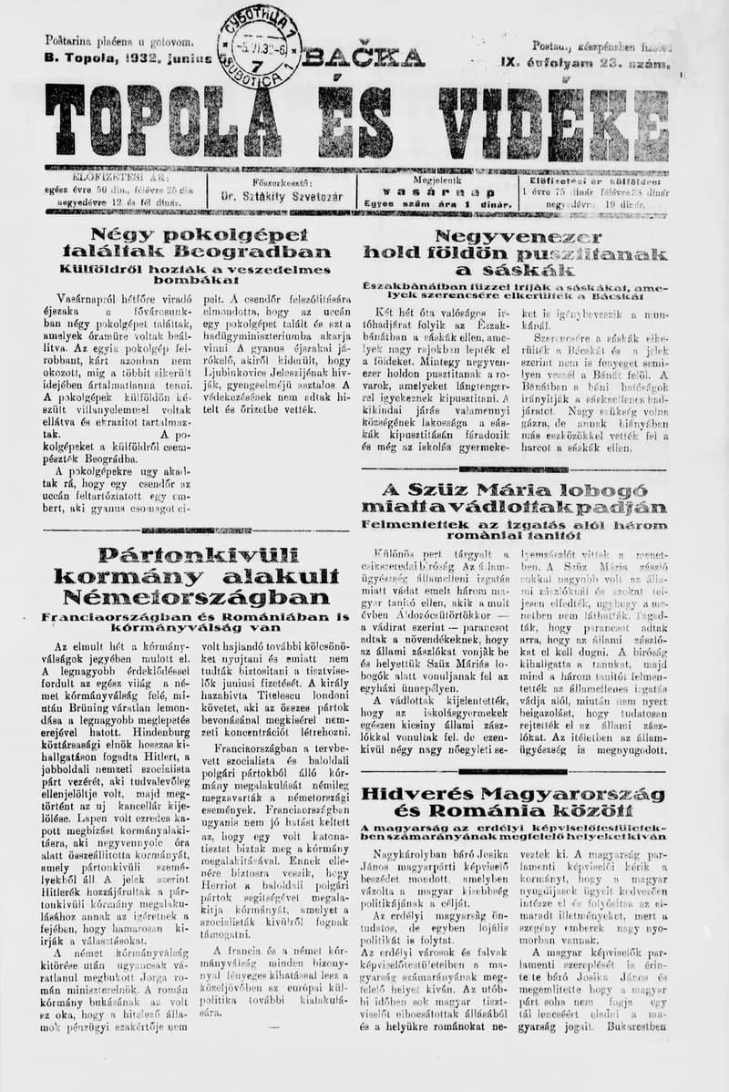 Bačka Topola és Vidéke, 9. évf. 1932. június 5. 23. sz.