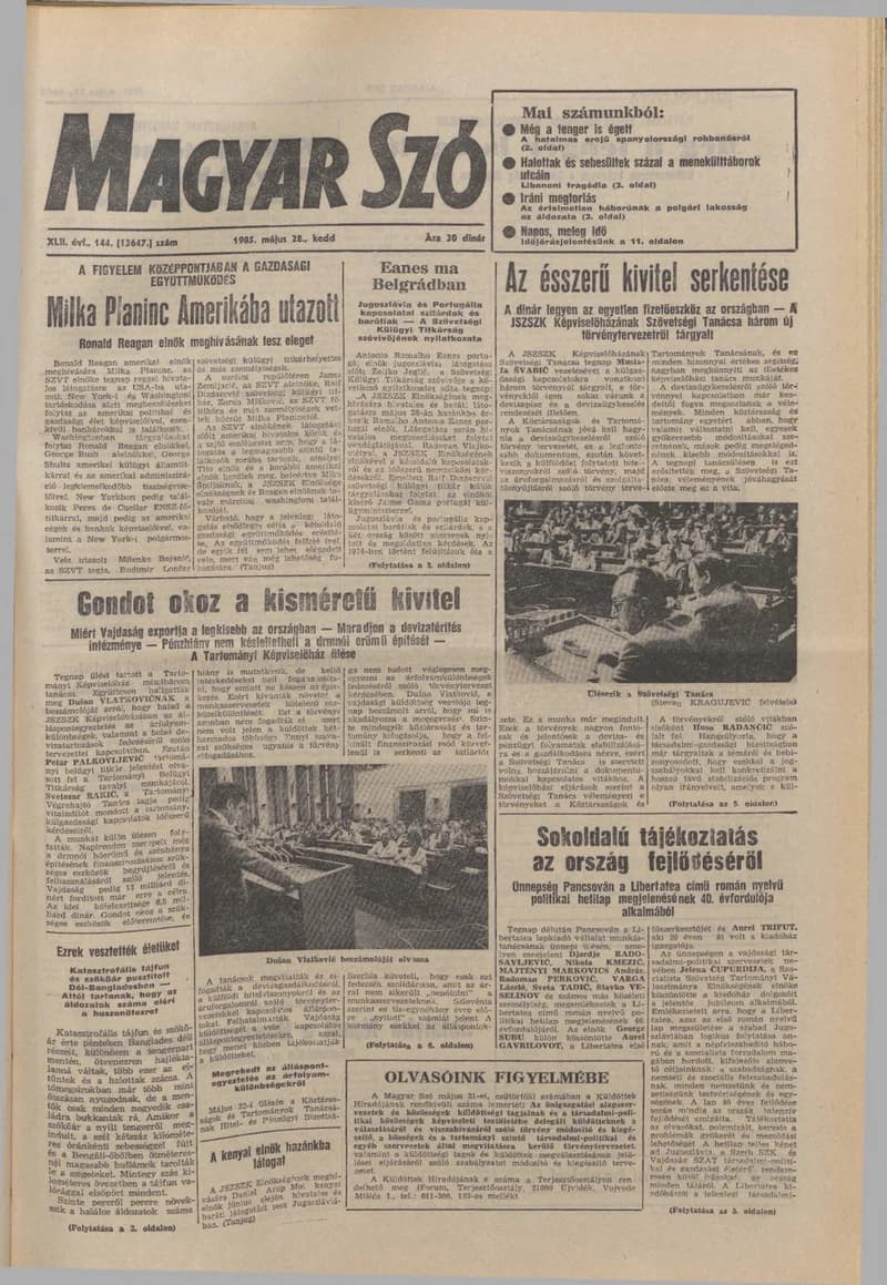 Magyar Szó, 42. évf. 1985. május 28. 144. sz. 1–20. oldal