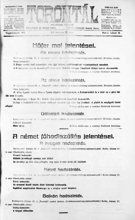 Torontál, 45. évf. 1916. február 18. 39. sz.