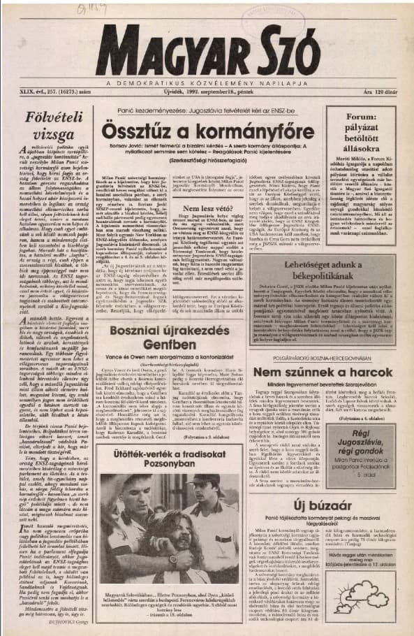 Magyar Szó, 49. évf. 1992. szeptember 18. 257. sz. 1–16. oldal