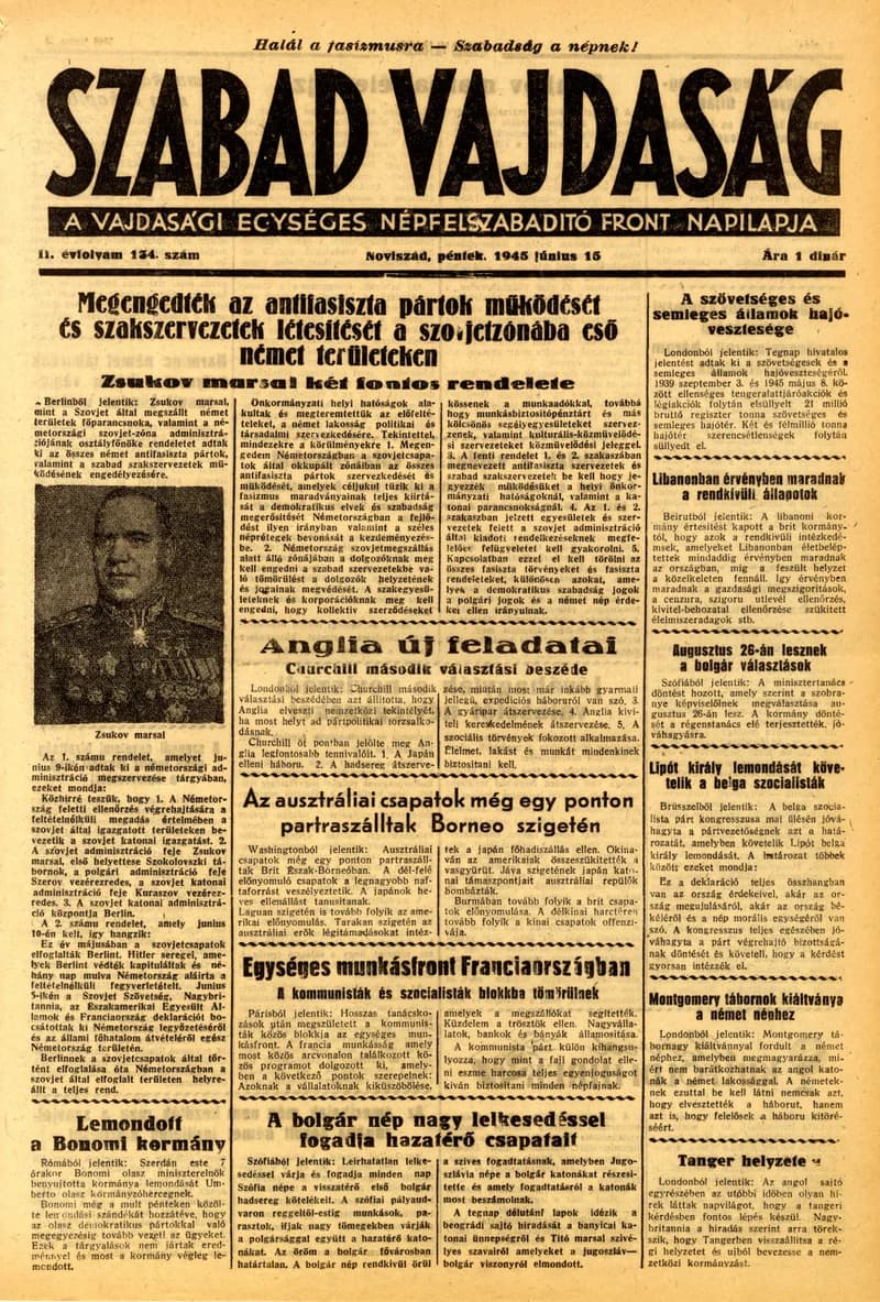 Szabad Vajdaság, 2. évf. 1945. június 15. 134. sz.