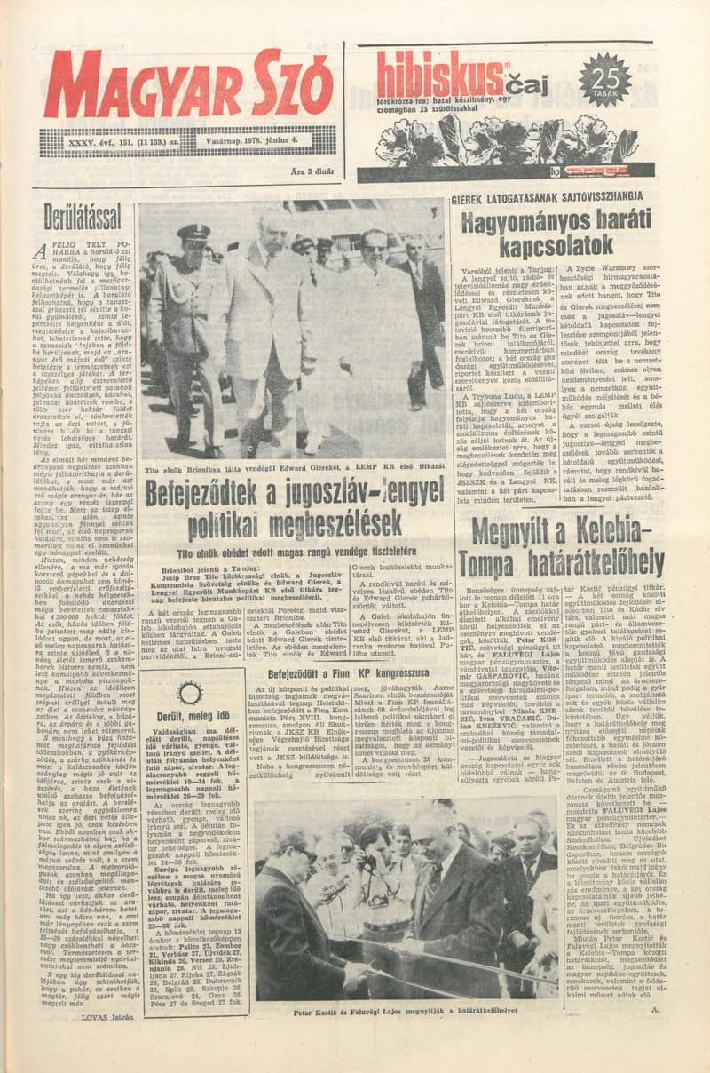 Magyar Szó, 35. évf. 1978. június 4. 151. sz. 1–40. oldal