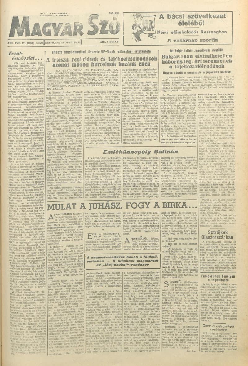Magyar Szó, 8. évf. 1951. augusztus 13. 191. sz. 1–4. oldal