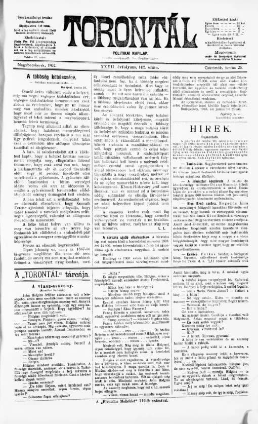 Torontál, 32. évf. 1903. június 25. 142. sz.
