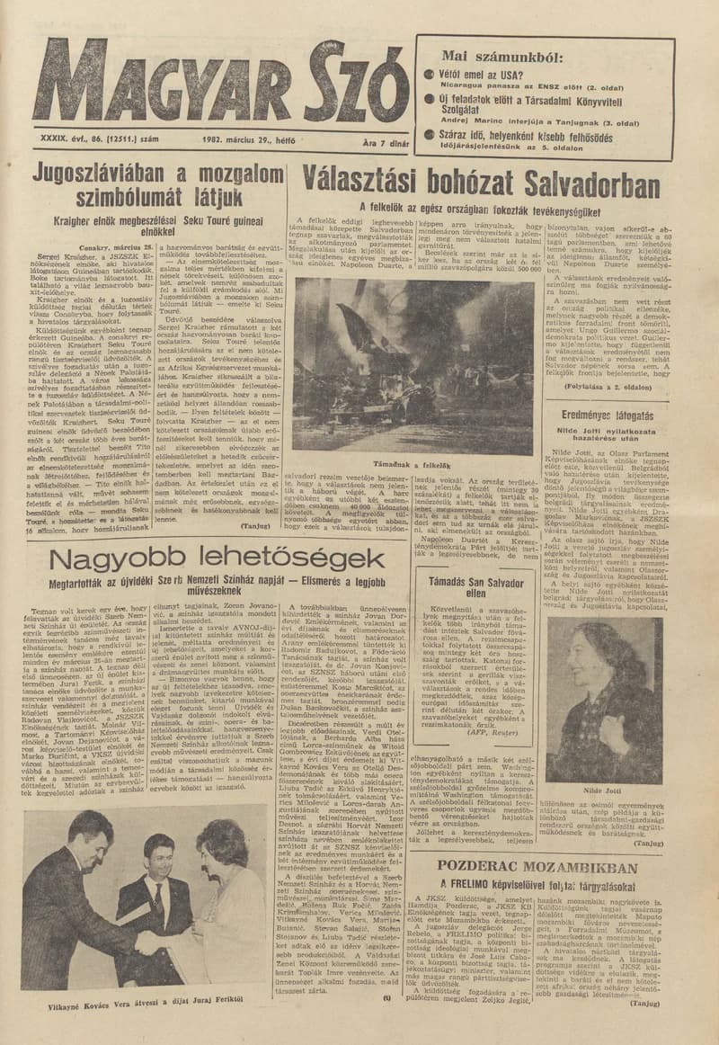 Magyar Szó, 39. évf. 1982. március 29. 86. sz. 1–8. oldal