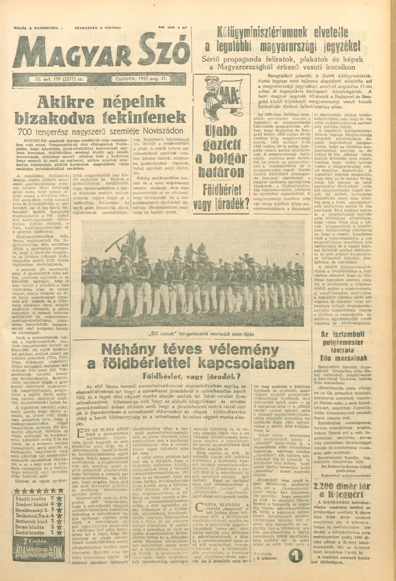 Magyar Szó, 9. évf. 1952. augusztus 21. 199. sz. 1–10. oldal