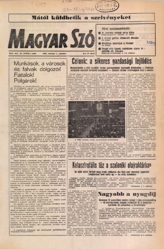 Magyar Szó, 43. évf. 1986. március 1. 58. sz. 1–28. oldal