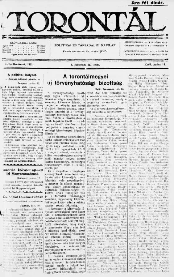 Torontál, 50. évf. 1921. június 14. 127. sz.