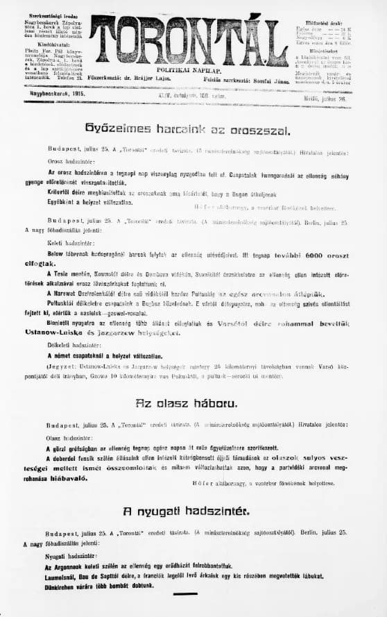 Torontál, 44. évf. 1915. július 26. 168. sz.