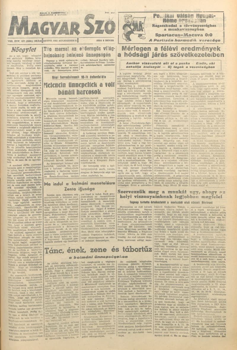 Magyar Szó, 8. évf. 1951. augusztus 20. 197. sz. 1–4. oldal